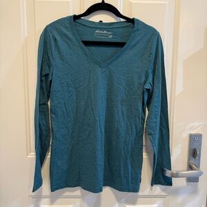 Eddie Bauer Women's Blue Long Sleeve V-Neck Tee